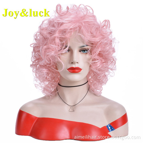 Women's Wig Burgundy Color Wholesale Price Wigs With Bangs Black Woman Ladies Hair Bouncy Curly Short Synthetic Hair Wigs